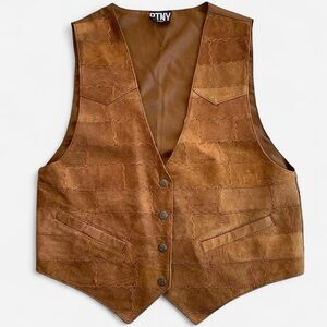 Vintage PTNY Brown Leather Patchwork Vest Medium